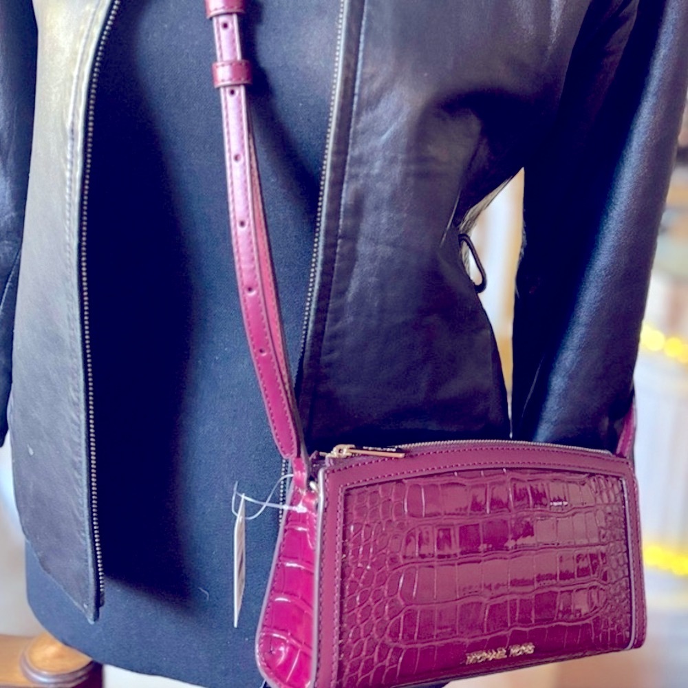 Michael Kors Small Bag Cross Body Bag Alligator Embossed Dark Raspberry Red Bag